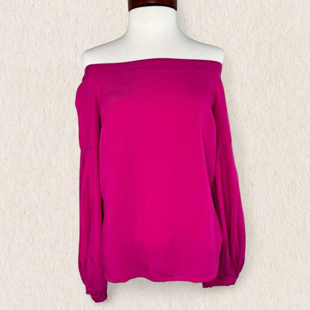 Anthropologie Floreat Hot Pink Off Shoulder Balloon Sleeve Boho Top Size XS